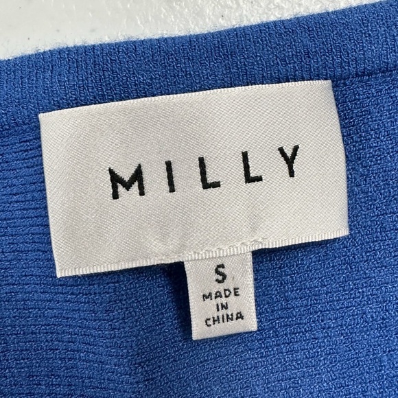 Milly Scallop Hem A-Line Long Sleeve Knit Shift Dress Royal French Blue - Picture 5 of 10